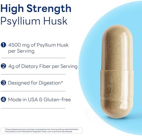 Vitamin World Psyllium Husks Capsules, 4500 mg Per Serving, 120 Capsules | Fiber Supplement for Digestive Health and Regularity, Gluten-Free,