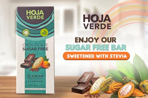 Hoja Verde Dark Chocolate Sugar, Dairy Free Bars, Keto Friendly, Certified Organic | Vegan, Natural, Non-GMO and Gluten Free (100% Pure)