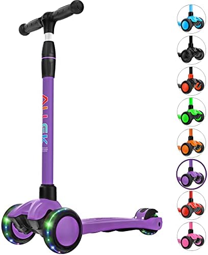 Allek Kick Scooter B03, Lean 'N Glide 3-Wheeled Push Scooter with Extra Wide PU Light-Up Wheels