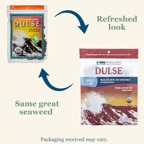 Maine Coast Sea Vegetables Organic Dulse Whole Leaf Bag, Nutritious Food & Seaweed Snacks, Rich in Iodine, North Atlantic Harvest, Great for Salads