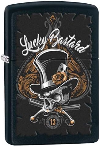 Zippo Lighter: Lucky Bastard Skull - Black Matte 80196