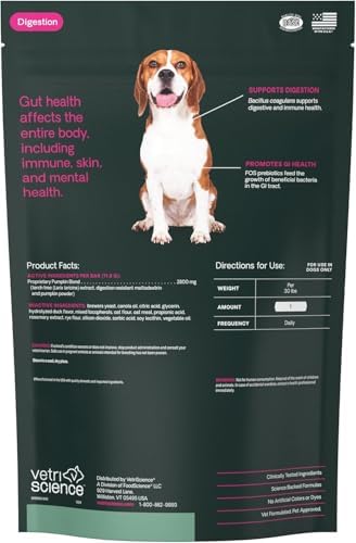 VetriScience Scoot Control Chews, Express Ease Fiber Supplement for Dogs, Pumpkin and Tree Larch Extract, Anal Gland Support, Firm Up Stools