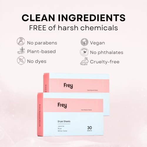 FREY Naturally Scented Dryer Sheets, 2-Pack, Jasmine Meadow