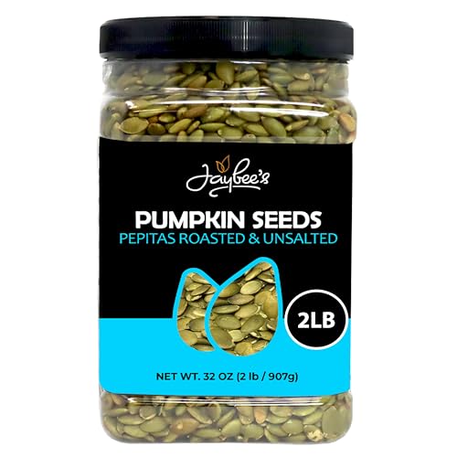 Jaybee's Unsalted Pumpkin Seeds 32 oz, Roasted Pepitas, Healthy Snack | Nutritious pepitas packed with protein and fiber, perfect for snacking or topping your favorite dishes.