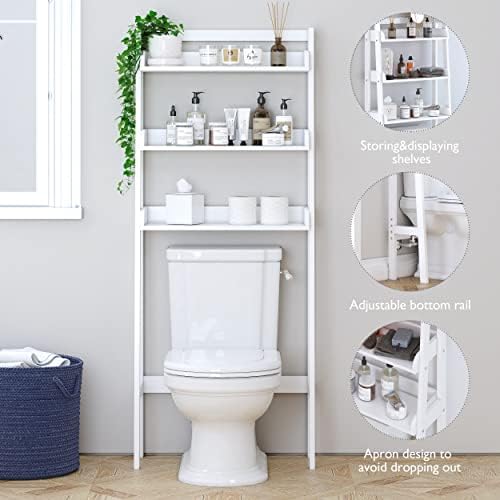 UTEX Over The Toilet Storage Shelf, 3-Tier Bathroom Organizer, White | FSC-Certified MDF, Open Ladder Design, Adjustable Lower Crossbar, Anti-tip Hardware, 33-Inch Clearance, Raised Side Guards