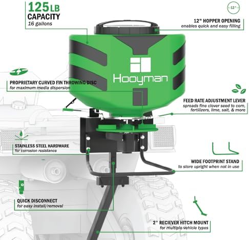 Hooyman ATV Seeder with 125 lb Hopper, Universal Mounting System, and Seed Rate Adjustment for Seeding and Land Management