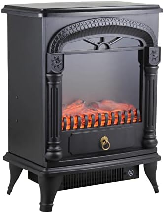 Comfort Zone Electric Fireplace Space Heater, Traditional Warm Stove Style, Realistic 3D Flame Effect, Adjustable Thermostat, & Overheat Protection