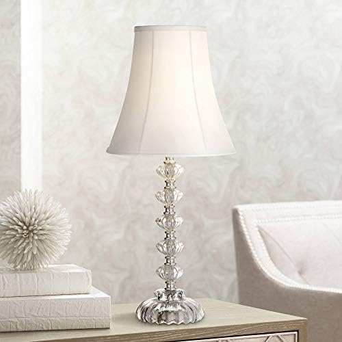 Bohemian 21" High Table Lamp Glass Stacked Traditional Modern Colored | Orchid Pink Chic Multi Kids Girls Living Room Bedroom Bedside House Nightstand Office Home Family Bell Shade