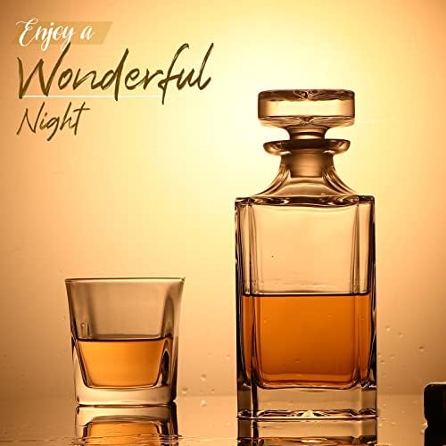 Glass Decanter with Airtight Geometric Stopper - Whiskey Decanter for Wine, Bourbon, Brandy, Liquor, Juice, Water
