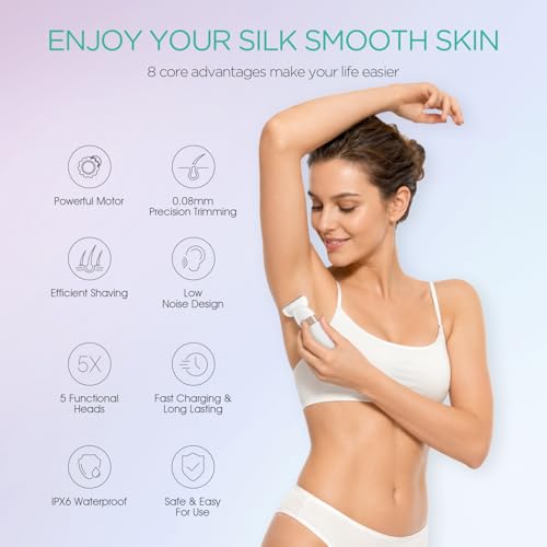 VOYOR Electric Razors for Women, 5 in 1 Bikini Shaver for Legs & Body ES500