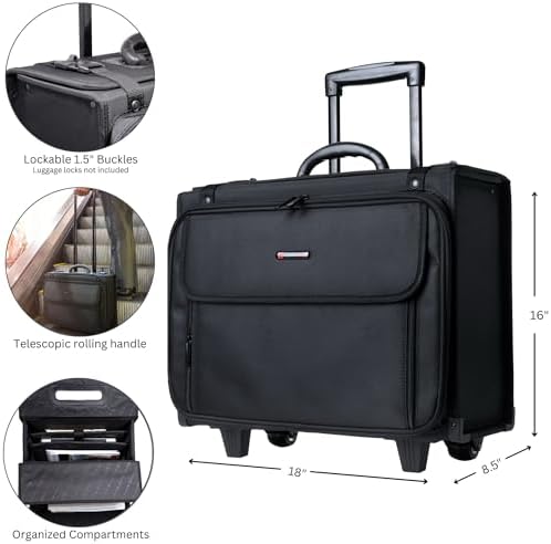 Alpine Swiss Rolling Briefcase | Laptop Bag For Men & Women | Hard Side Catalog Case on Wheels | Legal Size File Dividers | Lawyers Attache Case