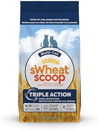 sWheat Scoop Natural Wheat Multi-Cat Litter, Superior Clumping with Odor Neutralizing Enzymes, 25 Pound Bag