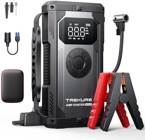 TREKURE 8-in-1 Jump Starter with Air Compressor 6000A 150PSI Portable Car Battery Jump Starter (All Gas/10L Diesel)