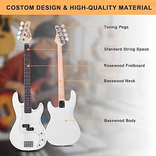 GLARRY Full Size Electric Bass Guitar Beginner Kit 4 String Exquisite Basswood Bass with 20W AMP, Cable, Strap, Bag and Accessories (Transparent Blue, 39"Right Handed)
