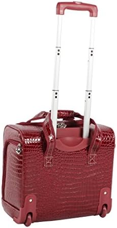 Kathy Van Zeeland Croco PVC Designer Underseat Luggage - 15 Inch Carry On Suitcase for Women- Lightweight Under Seat Bag with 2-Rolling Spinner Wheels (Burgundy)
