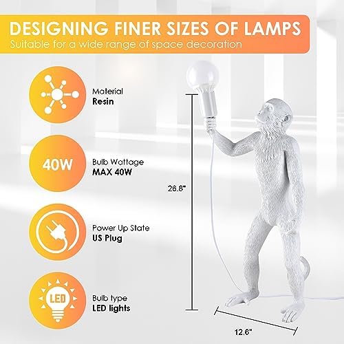 Modern Resin Standing Monkey Table Lamp, Desk Lamp, Animal Lamp, Bedside LED Light for Home Decor, Living Room, Bedroom, Home Office