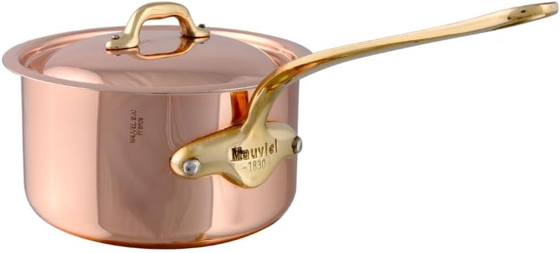 Mauviel M'Heritage 150 B 1.5mm Polished Copper & Stainless Steel Sauce Pan With Lid, And Brass Handles, 1.9-qt, Made in France