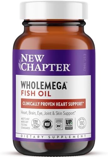 New Chapter Wholemega Fish Oil Supplement - 2000mg per Serving, Clinically Proven Wild Alaskan Salmon Oil with Omega-3 + Vitamin D3 + Astaxanthin, 120 Softgels