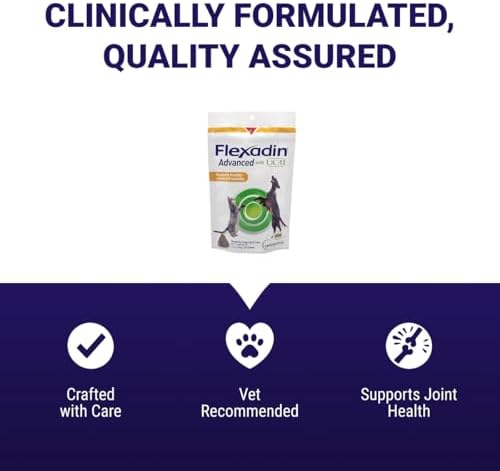 Vetoquinol Flexadin Advanced Hip and Joint Supplement with Undenatured Collagen for Dogs, One Chew a Day Hip and Joint Support Chew for Dogs and Cats, Clinically Proven Vet-Approved Formula, 60 Chews