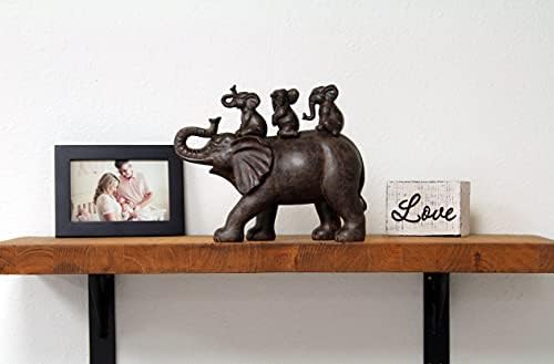 Nature's Mark 8" H 3 Baby Elephants Riding an Elephant Resin Statue Figurine Home Decorative Accent Decor (Brown)