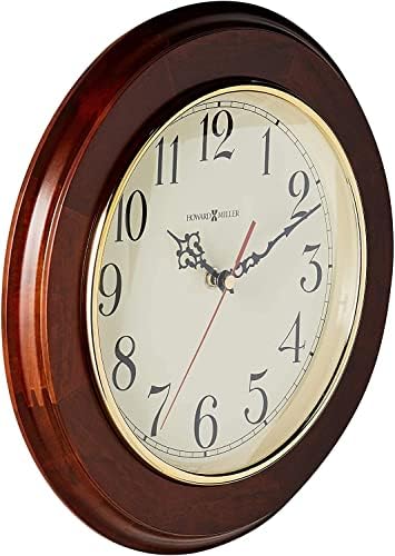 Howard Miller Brentwood Wall Clock – Wood Finish, Brass Bezel, Silent Quartz Movement, Round, Battery Operated, Home or Office Decor