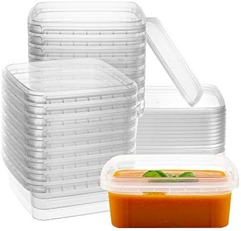 NYHI 32 oz 20 Pack Square Clear Deli Containers with Lids Disposable BPA Free Square Plastic Food Storage Containers with Lids Airtight for Meal