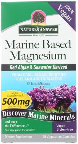 Nature's Answer Marine Based Magnesium, Super Concentrated 500mg | Plant Based | Red Algae & Seawater Derived | Alcohol-Free & Gluten-Free | Vegetarian Capsules 90ct