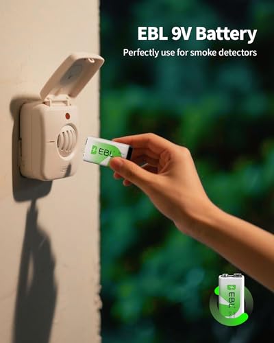EBL 9V Rechargeable Batteries NiMH Everyday 280mAh 9V Battery for Smoke Alarm Detector, 4-Packs | NiMH 280mAh 9 Volt Battery for Smoke Alarm Detector