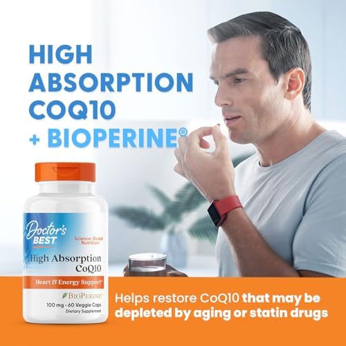 Doctor's Best High Absorption CoQ10 with BioPerine Supplement - Coenzyme Q10 Caps for Heart Health & Antioxidant Support, CoQ10 100mg for Women & Men, Non GMO, Naturally Fermented - 120 Veg Capsules