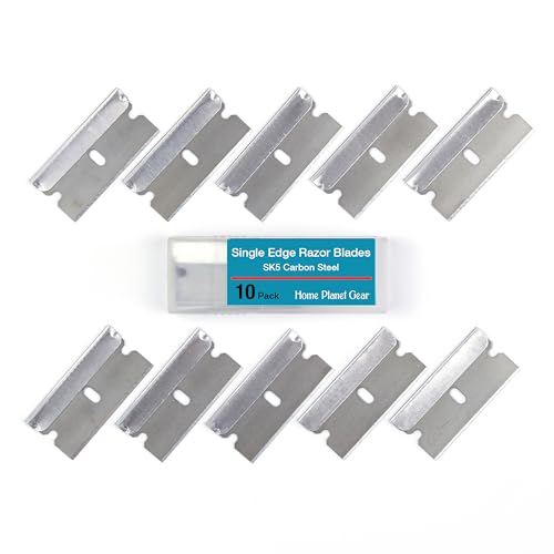 Single Edge Razor Blade 10 Pack - Straight Edge Razor - Ten Sharp Flat Blades in Convenient Storage Box - Oven Scraper Razors Refills - Heavy Duty