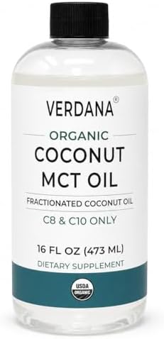 Verdana USDA Certified Organic Coconut MCT Oil –Fractionated Coconut Oil – No Palm Kernel Used – Kosher, Food Grade