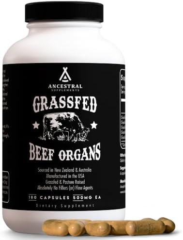 Ancestral Supplements Beef Liver Support Capsules, Iron & Energy, 180 Ct | Freeze-dried, Non-GMO Liver Rich in Heme Iron, Vitamin A & B12; Grass-fed, Desiccated, Vital Liver Support, Natural Liver