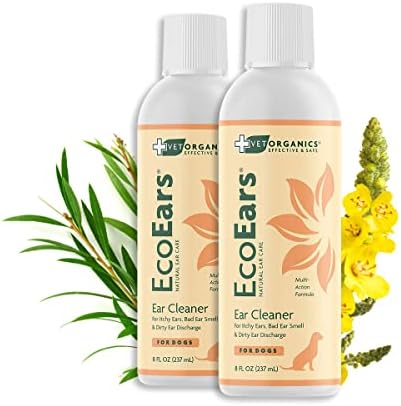 EcoEars Dog Ear Cleaner – Natural Multi-Action Formula for Ear Infection, Bad Discharge & Odor – Removes Foreign Matter & Cleans Difficult Ears - 8fl oz.