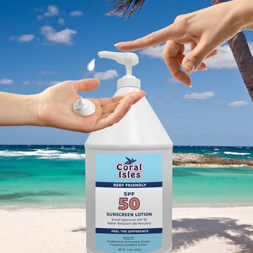 Coral Isles SPF 50 Sunscreen Pump Reef Compliant Broad Spectrum 128 Fl Oz
