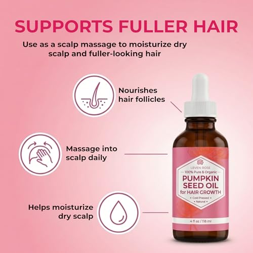 Leven Rose Pumpkin Seed Oil for Hair Growth 2 oz, 100% Pure Pumpkin Seeds Oil for Skin and Nails - Natural Pumpkin Seed Extract for Moisturizing Scalp, Dry and Rough Skin