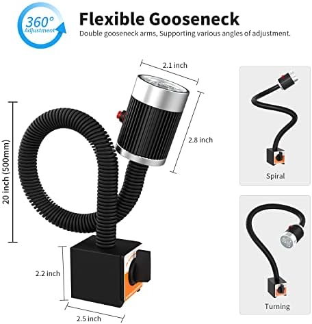 Magnetic Work Light, 9W Led Flexible Gooseneck with Adjustable Magnetic Base for Lathe Machine Milling Drill Press Workbench Industrial Lighting