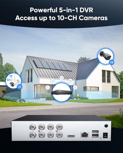 SANNCE 5MP 8 Channel Security Camera DVR, H.264+ Hybrid 5-in-1 Surveillance DVR Recorder, Supports 2MP TVI AHD CVI CVBS Analog IP Security Cameras, Remote Access, Motion Alert (NO Hard Drive)