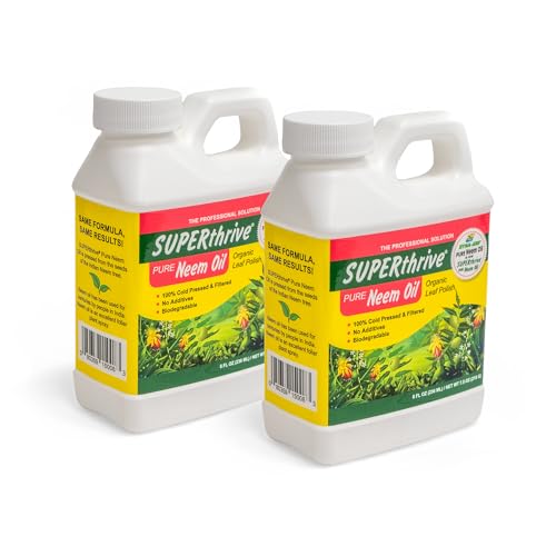 SUPERthrive Organic Pure Neem Oil, Cold-Pressed, Concentrate, 8 oz | 100% cold pressed & filtered. No additives, biodegradable. For leaf polish and plant care.