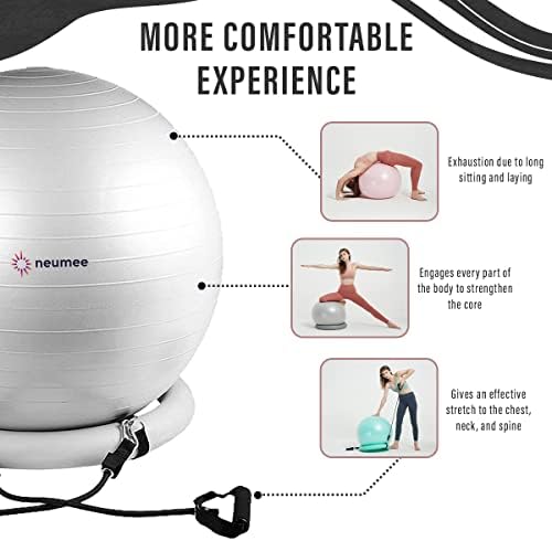 Yoga Ball Chair with 65cm Exercise Ball & 2 Resistance Bands, Stability Base for Home Office, Yoga, Pilates & Fitness, Balance Ball for Posture