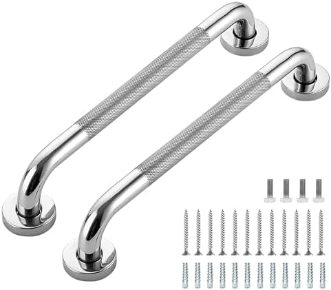 Grab Bars for Shower, 16 Inch Shower Handle, 2 Pack, Polished Nickel | Grab Bars for Bathroom, Stainless Steel, Anti-Slip Textured Grip