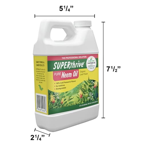 SUPERthrive Organic Pure Neem Oil, Cold-Pressed, Concentrate, 32 oz | 100% cold pressed & filtered. No additives, biodegradable. For leaf polish and plant care.
