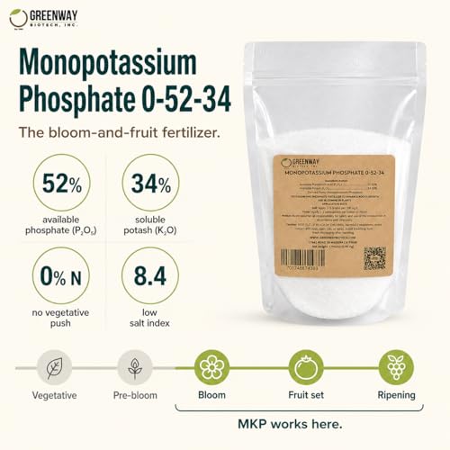Greenway Biotech, Inc. Monopotassium Phosphate Fertilizer 0-52-34-100% Water Soluble Hydroponics for Root Strength - Increase Yield and Blooming - High Purity Plant Nutrient Formula - 2 Pounds