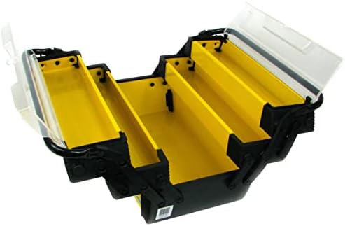 Portable Tool Box on Wheels - Stackable 3-in-1 Chest for Workshops and Craft Rooms - Foldable Comfort Handle and Latches by Stalwart (Black/Yellow)