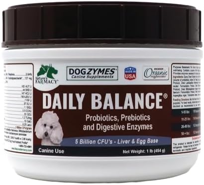 Dogzymes Probiotic Daily Balance - Supplies Nutritional Support and Live microorganisms for intestinal Well-Being as Well as enzymes for Proper Digestion. Liver and Egg Base. (1 Pound)