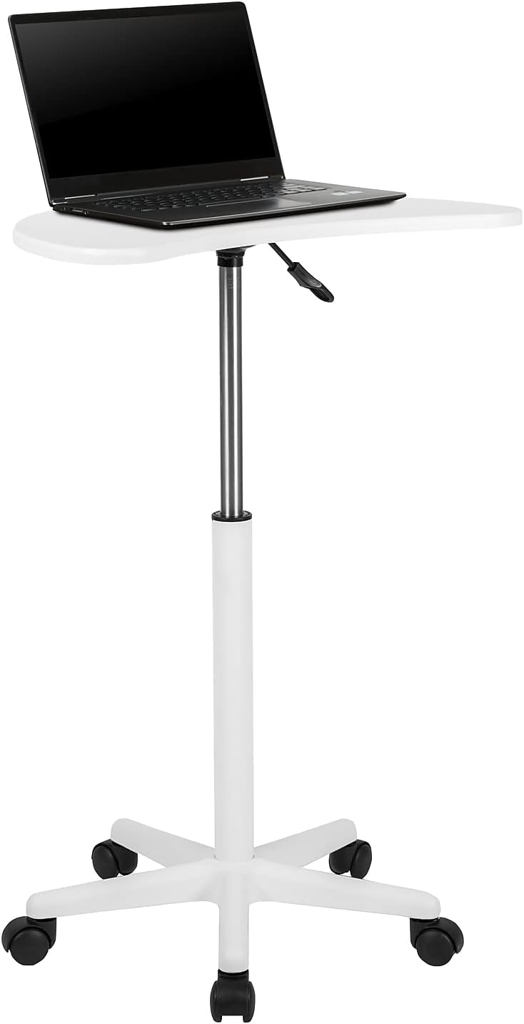 Flash Furniture Eve Sit to Stand Mobile Laptop Desk/Speaker's Lectern with Wheels, Modern Height-Adjustable Portable Standing Computer Desk, Black | Heavy Duty Nylon Base, Dual Wheel Casters