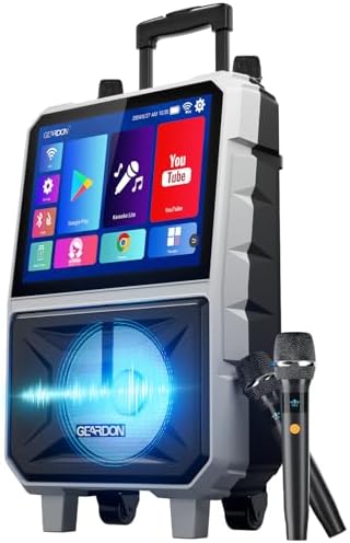 Karaoke Machine with Lyrics Display Screen for Adults, 15" Tablet | Bluetooth Speaker with 2 Rechargeable UHF Mics, 1000W Peak Power, DJ Lights, Portable Karaoke System for Any Occasion
