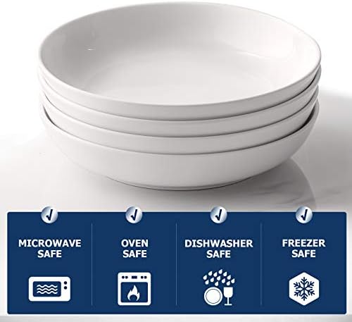 Y YHY 9.75" Large Pasta Bowls, 50 Ounces Big Salad Bowls, Ceramic Serving Bowl Set of 4, Wide and Shallow Bowls Set, Microwave and Dishwasher Safe, White