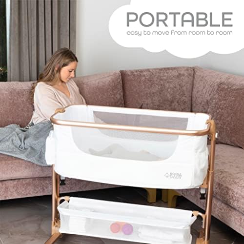 KoolerThings Baby Bassinet, Bedside Sleeper for Baby, Easy Folding Portable Crib with Storage Basket for Newborn, Bedside Bassinet