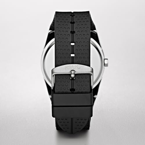 Relic by Fossil Men's Jake Three-Hand Day Date Watch, Silver Stainless Steel and Black Silicone Band Watch for Men