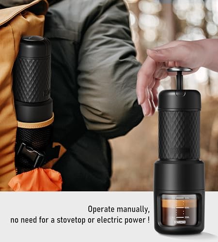 STARESSO Classic Manual Espresso Maker, 2 IN 1 Travel Coffee Machine | Compatible Ground Coffee & NS Original Pods, Stainless Steel Water Chamber